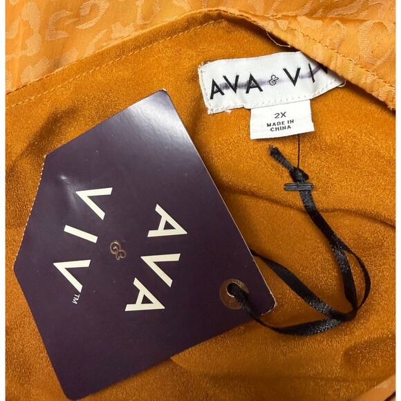 Ava & Viv Wrap Dress Womens 2X Rust Jacquard Animal Print Tie Waist Midi New - Picture 7 of 8